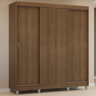 Placard Matrimonial 180 cm 3 Puertas Corredizas 4 Cajones y Patas Marrón Reno Madesa
