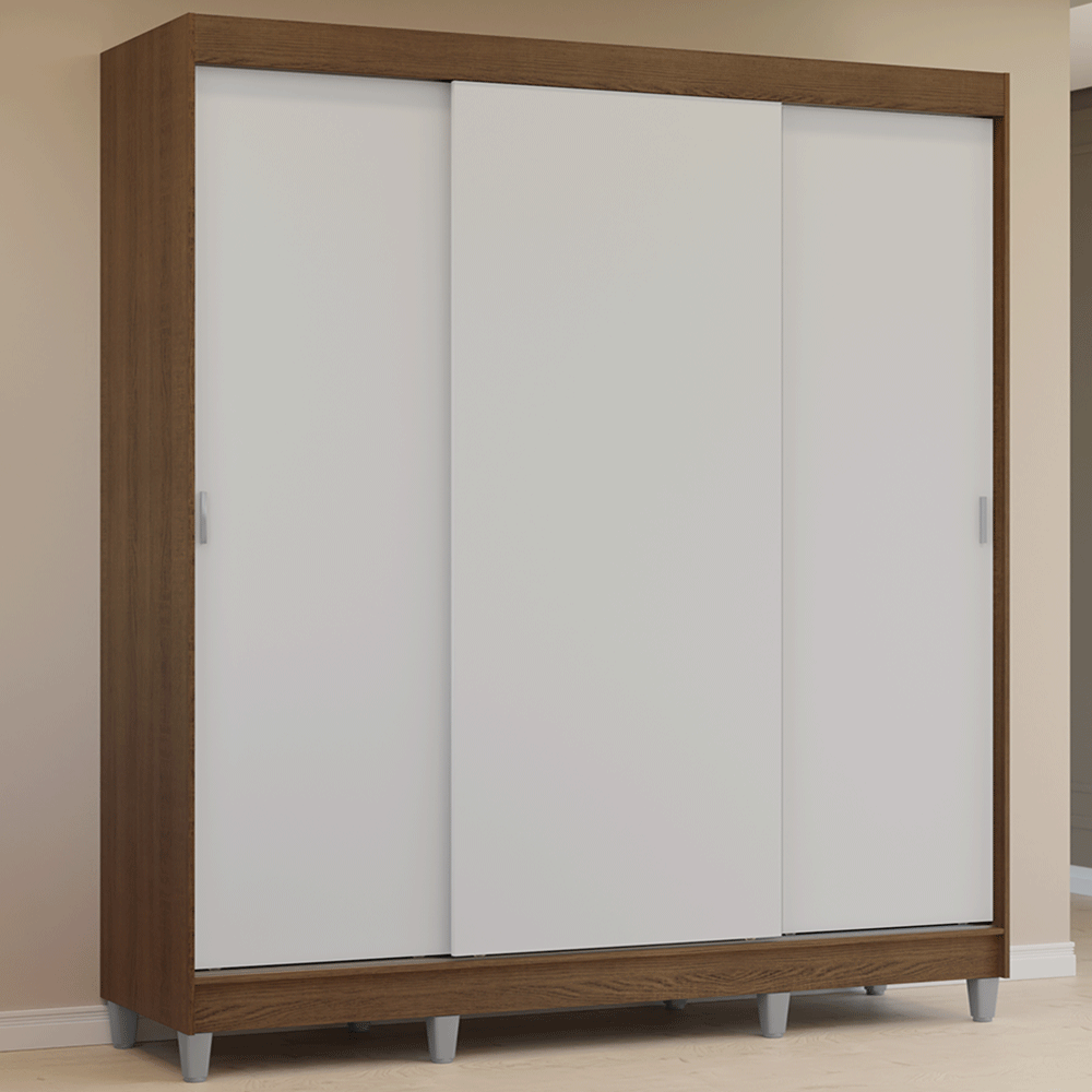 Placard Matrimonial con Patas 180 cm 3 Puertas Reno Marrón/Blanco