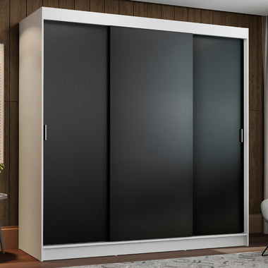 Placard Matrimonial 180 cm 3 Puertas Corredizas 4 Cajones Blanco/Negro Reno Madesa