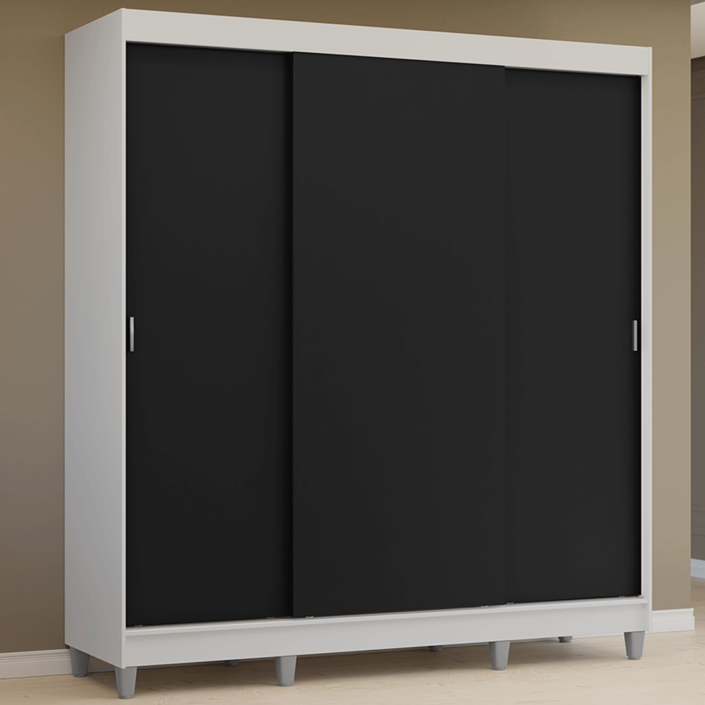 Placard Matrimonial con Patas 180 cm 3 Puertas Reno Blanco/Negro
