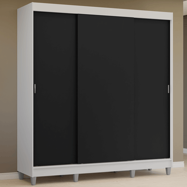 Placard Matrimonial 180 cm 3 Puertas Corredizas 4 Cajones y Patas Blanco/Negro Reno Madesa