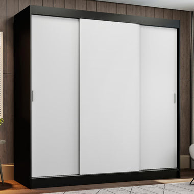 Placard Matrimonial 180 cm 3 Puertas Corredizas 4 Cajones Negro/Blanco Reno Madesa