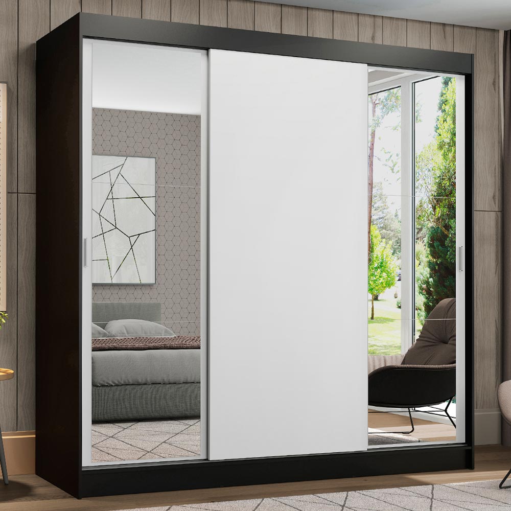 Placard Matrimonial Reno 3 Puertas Corredizas con Espejos Negro/Blanco