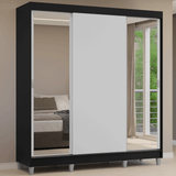 Placard Matrimonial con Patas 180 cm 3 Puertas con Espejos Reno Negro/Blanco