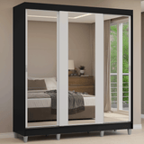 Placard Matrimonial con Patas 180 cm 3 Puertas con 3 Espejos Reno Negro/Blanco