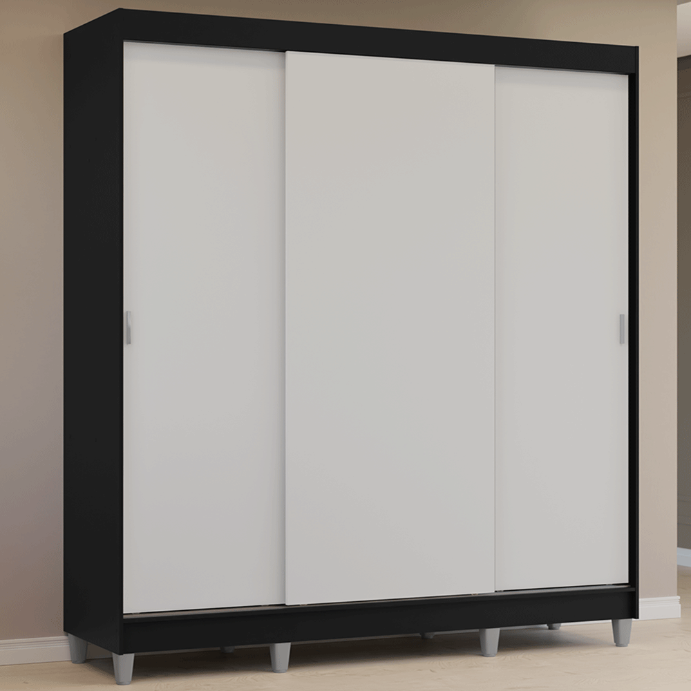 Placard Matrimonial con Patas 180 cm 3 Puertas Reno Negro/Blanco