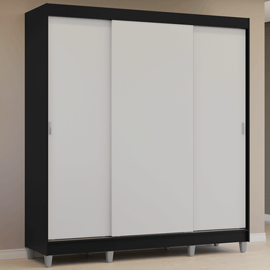 Placard Matrimonial 180 cm 3 Puertas Corredizas 4 Cajones y Patas Negro/Blanco Reno Madesa