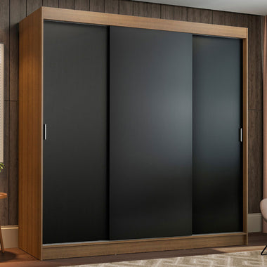 Placard Matrimonial 180 cm 3 Puertas Corredizas 4 Cajones Marrón/Negro Reno Madesa