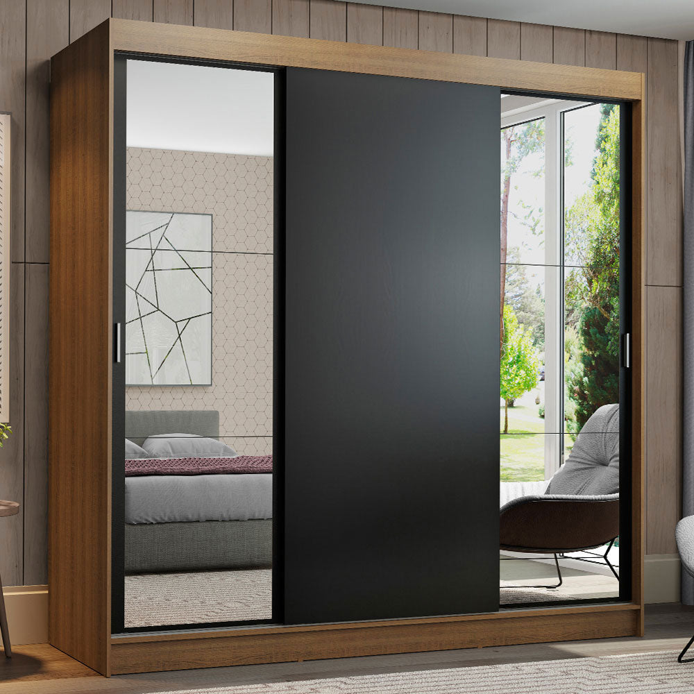 Placard Matrimonial Reno 3 Puertas Corredizas con Espejos Marrón/Negro