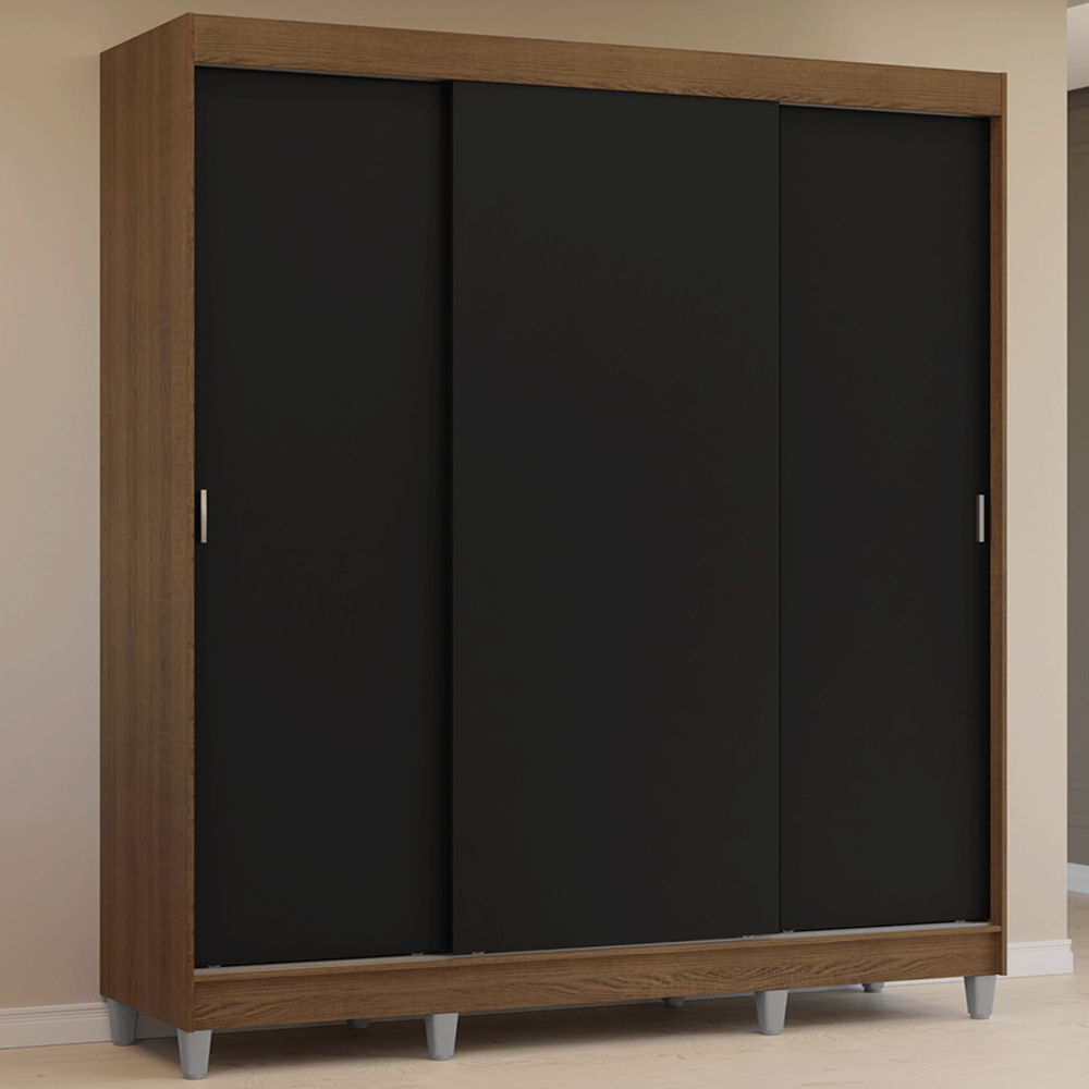 Placard Matrimonial con Patas 180 cm 3 Puertas Reno Marrón/Negro
