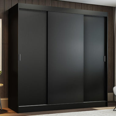 Placard Matrimonial 180 cm 3 Puertas Corredizas 4 Cajones Negro Reno Madesa