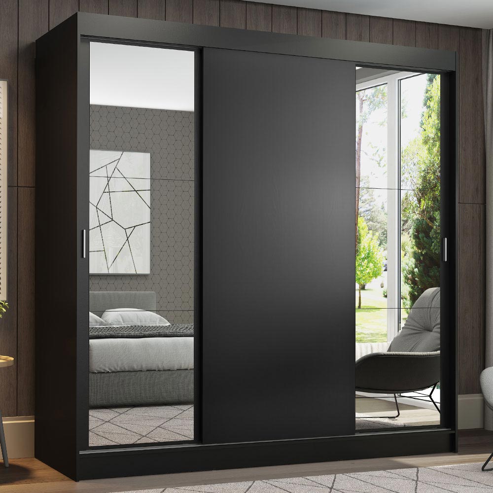 Placard Matrimonial Reno 3 Puertas Corredizas con Espejos Negro