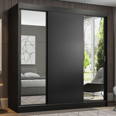 Placard Matrimonial 180 cm 3 Puertas Corredizas 4 Cajones con 2 Espejos Negro Reno Madesa