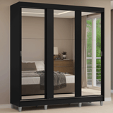 Placard Matrimonial con Patas 180 cm 3 Puertas con 3 Espejos Reno Negro