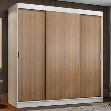 Placard Matrimonial 180 cm 3 Puertas Corredizas 4 Cajones Blanco/Marrón Reno Madesa