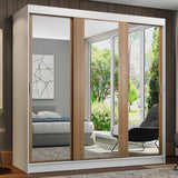 Placard Matrimonial Reno 3 Puertas Corredizas Con Espejo - Blanco/Marrón
