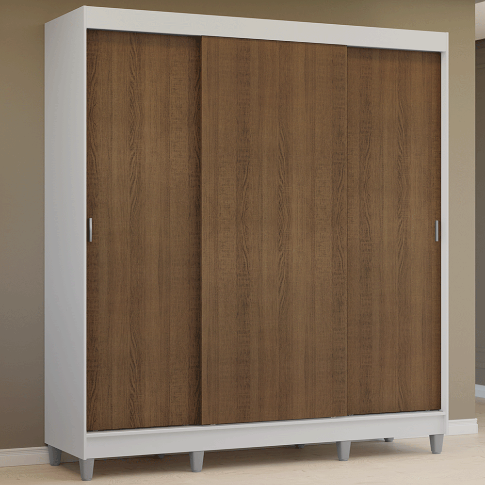 Placard Matrimonial con Patas 180 cm 3 Puertas Reno Blanco/Marrón