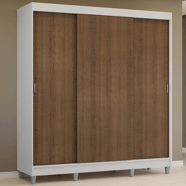 Placard Matrimonial 180 cm 3 Puertas Corredizas 4 Cajones y Patas Blanco/Marrón Reno Madesa