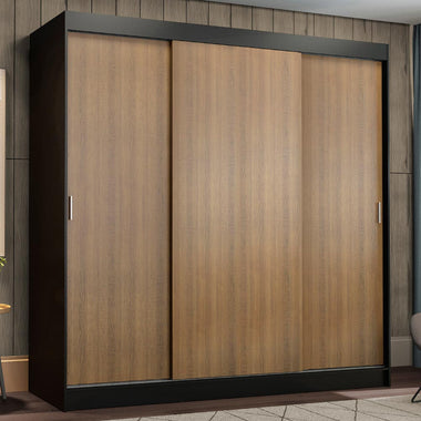 Placard Matrimonial 180 cm 3 Puertas Corredizas 4 Cajones Negro/Marrón Reno Madesa