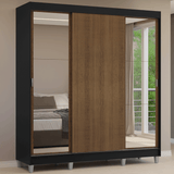 Placard Matrimonial con Patas 180 cm 3 Puertas con Espejos Reno Negro/Marrón