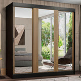 Placard Matrimonial Reno 3 Puertas Corredizas con Espejo Negro/Marrón