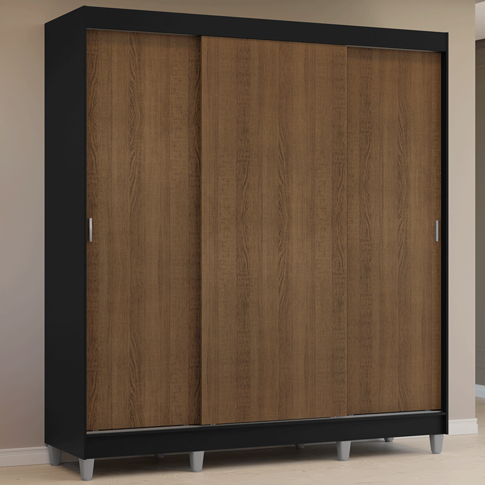 Placard Matrimonial con Patas 180 cm 3 Puertas Reno Negro/Marrón