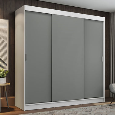 Placard Matrimonial 180 cm 3 Puertas Corredizas 4 Cajones Blanco/Gris Reno Madesa