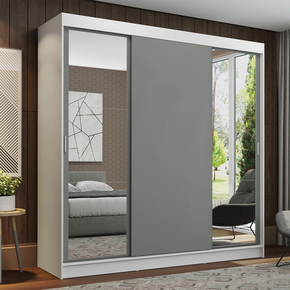 Placard Ropero Casal Madesa Reno 3 Puertas Corredizas con Espejos Blanco/Gris