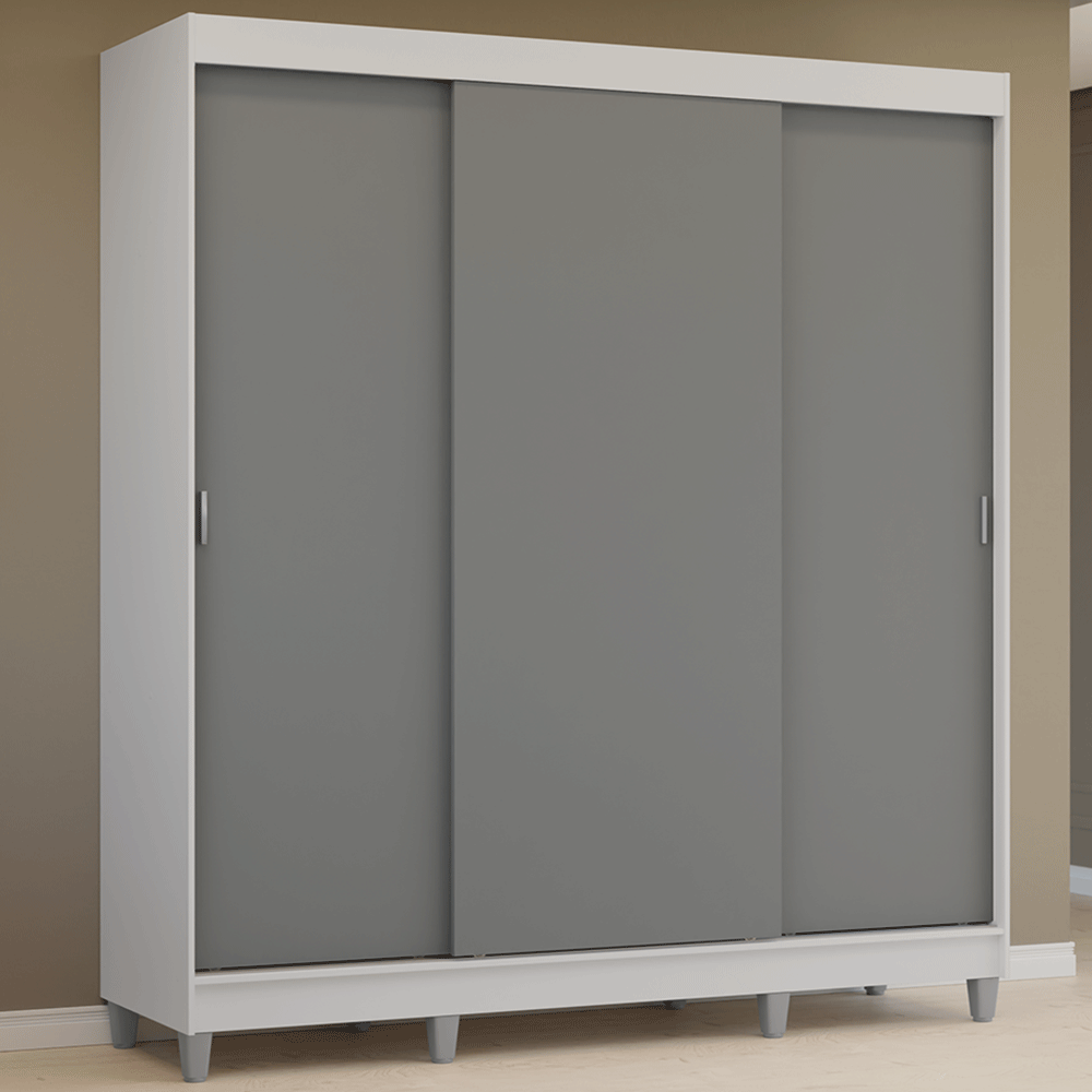 Placard Matrimonial con Patas 180 cm 3 Puertas Reno Blanco/Gris