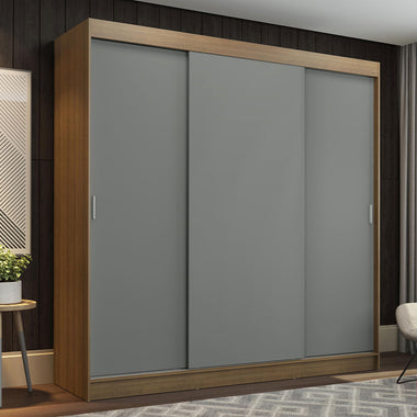 Placard Matrimonial 180 cm 3 Puertas Corredizas 4 Cajones Marrón/Gris Reno Madesa