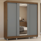 Placard Matrimonial con Patas 180 cm 3 Puertas con Espejo Reno Marrón/Gris