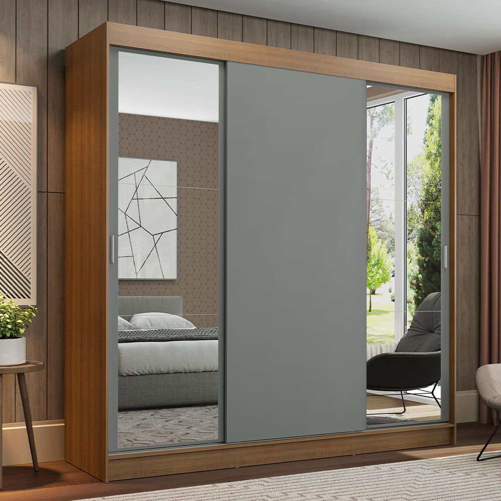 Placard Ropero Casal Madesa Reno 3 Puertas Corredizas con Espejos Marrón/Gris