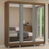 Placard Matrimonial con Patas 180 cm 3 Puertas con 3 Espejos Reno Marrón/Gris