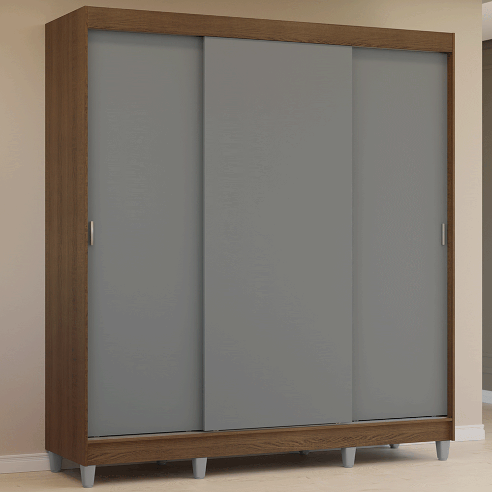 Placard Matrimonial con Patas 180 cm 3 Puertas Reno Marrón/Gris