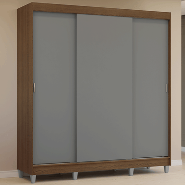 Placard Matrimonial 180 cm 3 Puertas Corredizas 4 Cajones y Patas Marrón/Gris Reno Madesa