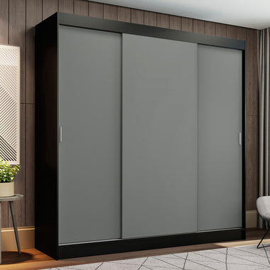 Placard Matrimonial 180 cm 3 Puertas Corredizas 4 Cajones Negro/Gris Reno Madesa