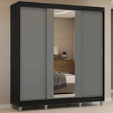 Placard Matrimonial con Patas 180 cm 3 Puertas con Espejo Reno Negro/Gris