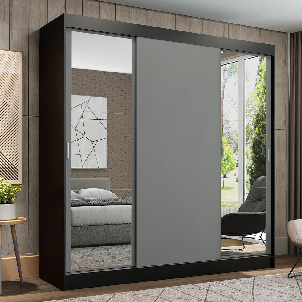 Placard Ropero Casal Madesa Reno 3 Puertas Corredizas con Espejos Negro/Gris