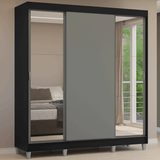 Placard Matrimonial con Patas 180 cm 3 Puertas con Espejos Reno Negro/Gris