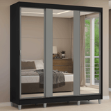 Placard Matrimonial con Patas 180 cm 3 Puertas con 3 Espejos Reno Negro/Gris