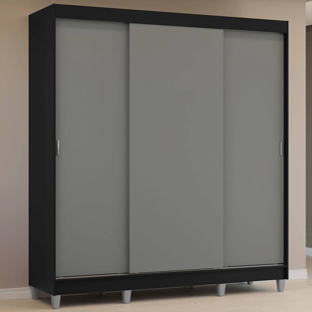 Placard Matrimonial con Patas 180 cm 3 Puertas Reno Negro/Gris