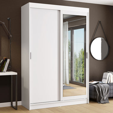 Placard Soltero 109 cm 2 Puertas Corredizas 2 Cajones con 1 Espejo Blanco Tokio Madesa
