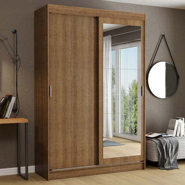 Placard Soltero 109 cm 2 Puertas Corredizas 2 Cajones con 1 Espejo Marrón Tokio Madesa