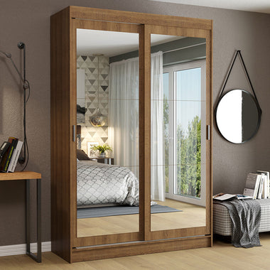 Placard Soltero 109 cm 2 Puertas Corredizas 2 Cajones con 2 Espejos Marrón Tokio Madesa