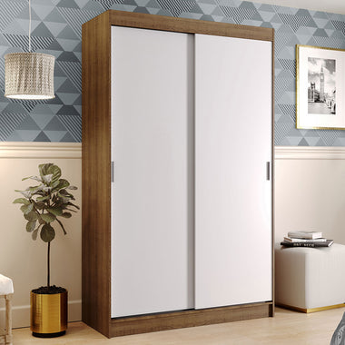 Placard Soltero 109 cm 2 Puertas Corredizas 2 Cajones Marrón/Blanco Tokio Madesa