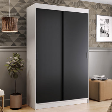 Placard Soltero 109 cm 2 Puertas Corredizas 2 Cajones Blanco/Negro Tokio Madesa