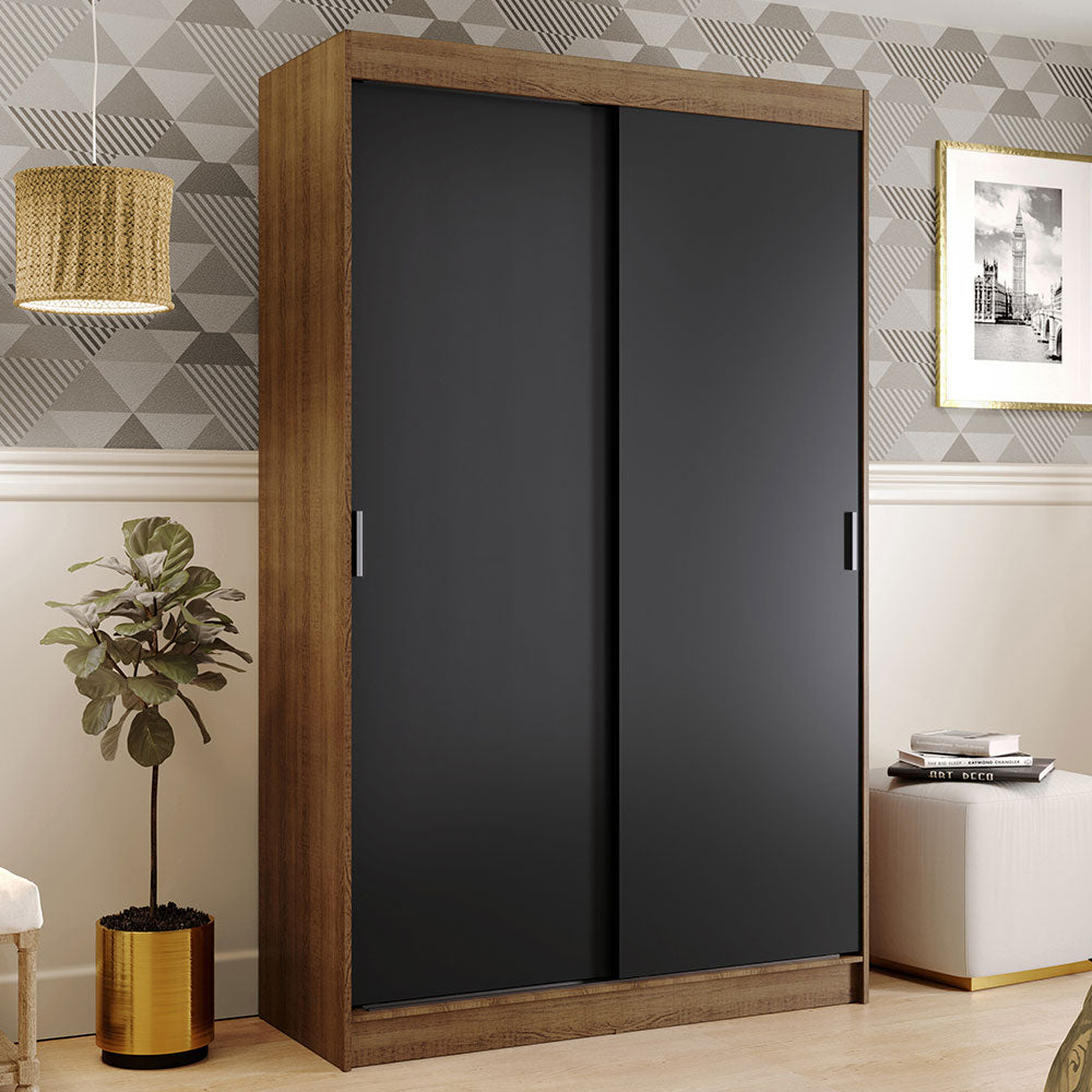 Placard Ropero Solteiro Madesa Tokio 2 Puertas Corredizas 2 Cajones Marrón/Negro