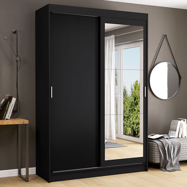 Placard Soltero 109 cm 2 Puertas Corredizas 2 Cajones con 1 Espejo Negro Tokio Madesa