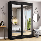 Placard Ropero Solteiro Madesa Tokio 2 Puertas Corredizas de Espejo 2 Cajones Negro