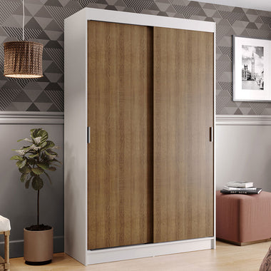 Placard Soltero 109 cm 2 Puertas Corredizas 2 Cajones Blanco/Marrón Tokio Madesa